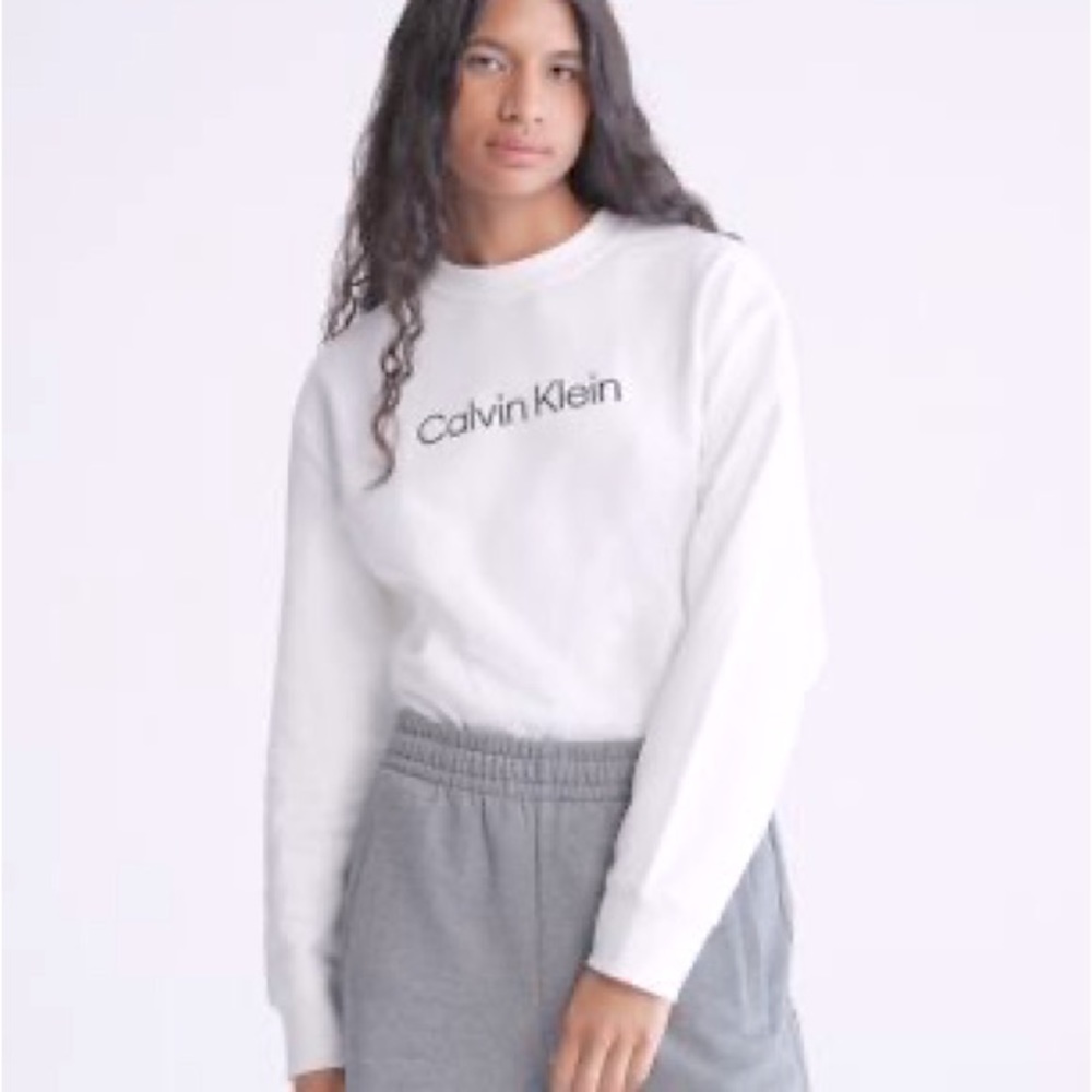 New Brilliant White Calvin Klein V neck Sweatshirt